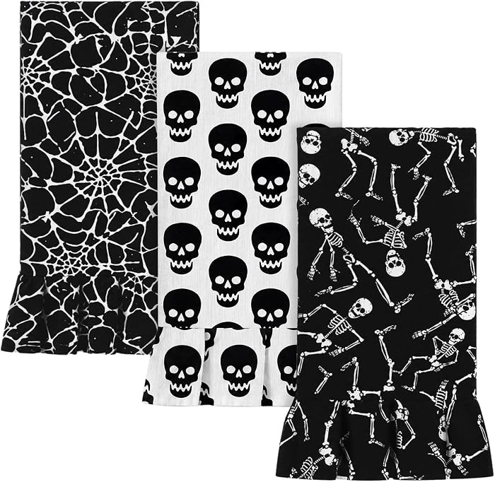 Fanfanwin 3 Pcs Halloween Kitchen Towels, 100% Cotton Ruffled 17" x 28" | Amazon (US)