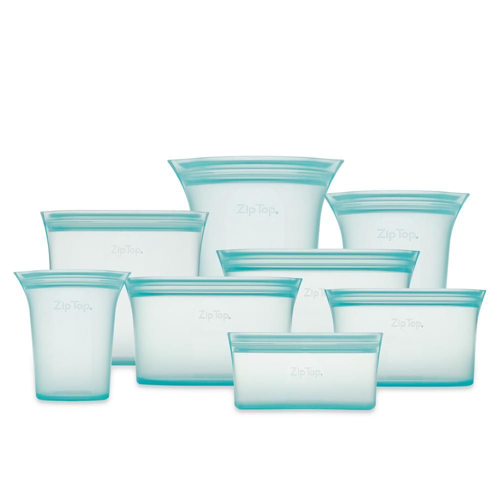 Zip Top Reusable Silicone 8-Piece Set - 3-Sizes of Cups, 3-Sizes of Dishes, 2-Sizes of Bags, Zippere | The Home Depot