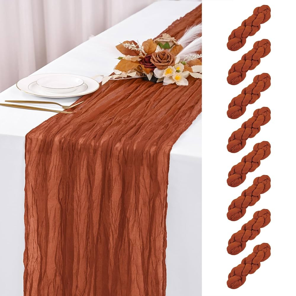 8 Pack Terracotta Cheesecloth Table Runner 120 Inch 10FT Spring Boho Rustic Sheer Gauze Cheese Cl... | Amazon (US)