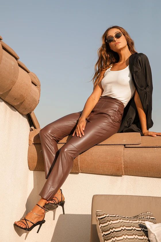 Keep Your Stride Brown Vegan Leather Trouser Leggings | Lulus (US)