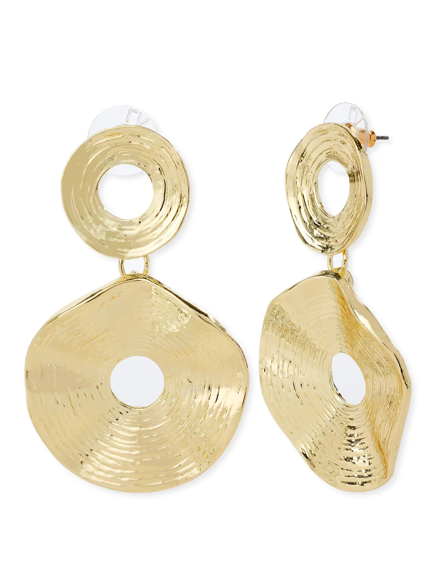 Scoop Women’s 14KT Gold Flash-Plated Textured Double Circle Drop Earrings - Walmart.com | Walmart (US)