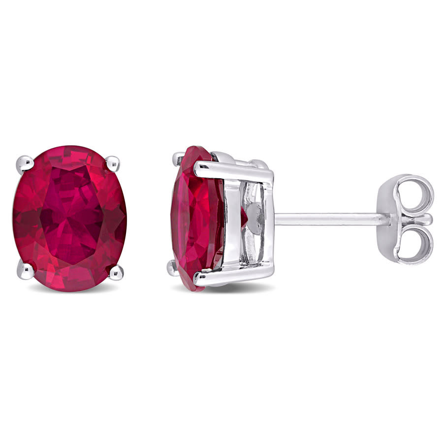 AMOUR 5 7/8 CT TGW Oval Created Ruby Stud Earrings In Sterling Silver | Jomashop.com & JomaDeals.com