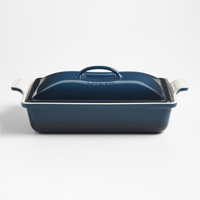 Le Creuset Heritage 4-Qt. Nuit Ceramic Rectangular Baking Dish with Lid + Reviews | Crate & Barre... | Crate & Barrel