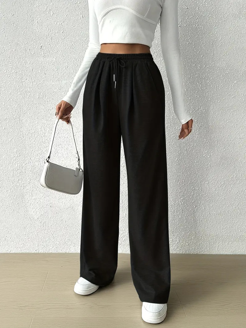 Solid Wide Leg Sweatpants Casual Drawstring Waist Slant - Temu | Temu Affiliate Program