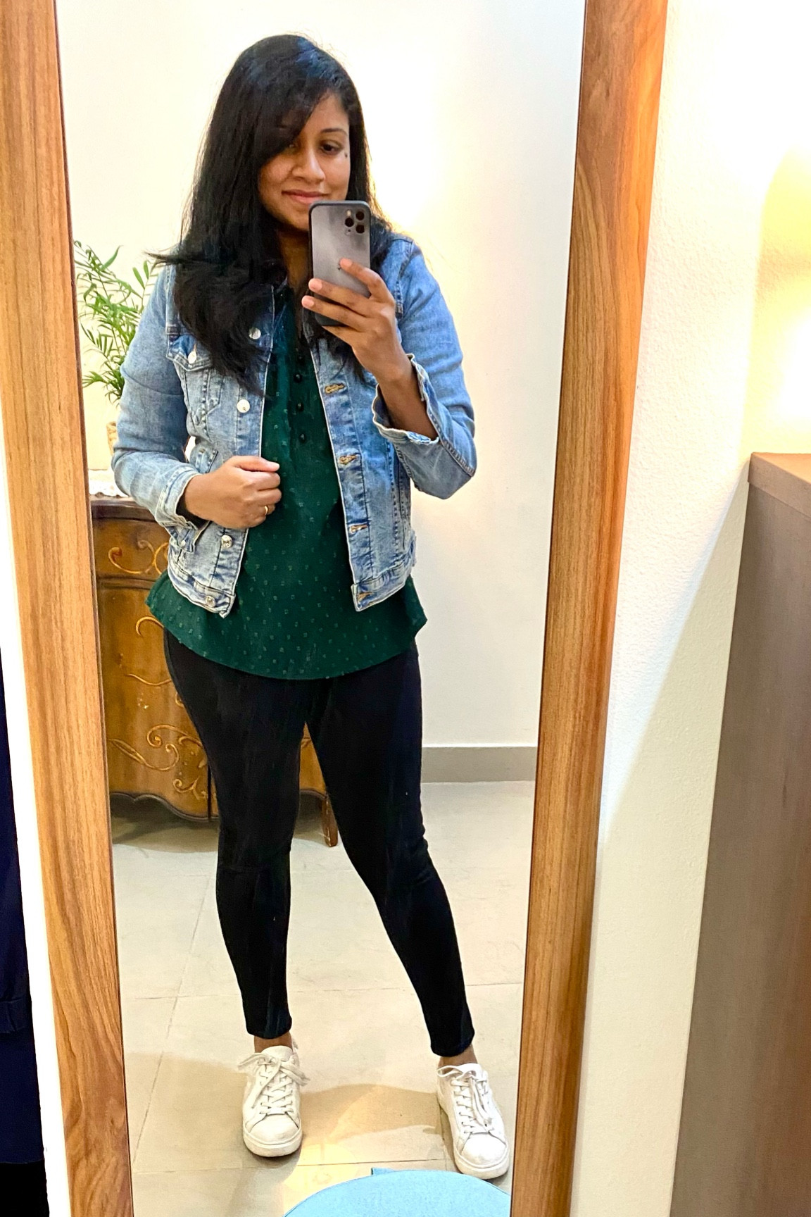 5 Ways to wear a forest green blouse. 
With a Denim jacket 

#LTKHoliday #LTKSeasonal #LTKstyletip