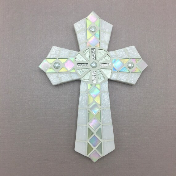 White Mosaic Wall Cross, 9x6” Godchild Gift, Elegant Stylish Christian Gift for Grandparents, D... | Etsy (US)