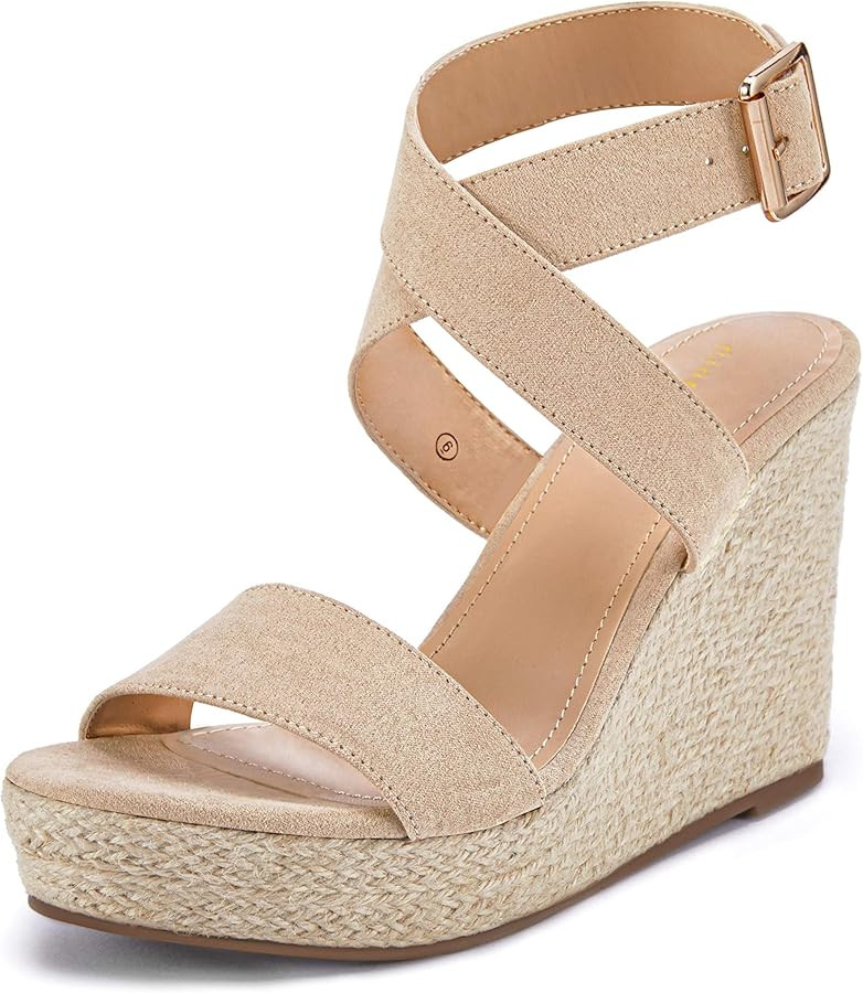 Coutgo Women's Wedge Sandals Cross Strap Espadrille Platform Ankle Buckle Summer Casual Shoes | Amazon (US)