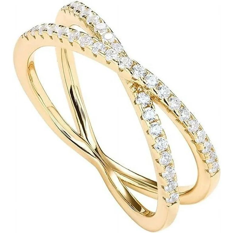 PAVOI 14K Yellow Gold Plated X Ring Simulated Diamond Cubic Zirconia Criss Cross Ring for Women |... | Walmart (US)