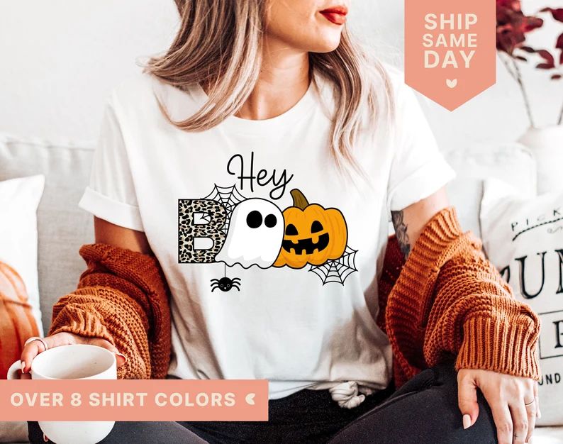 Read the full title
    Hey Boo Halloween Shirt for Women, Cute Halloween T-Shirts for Women, Cut... | Etsy (US)