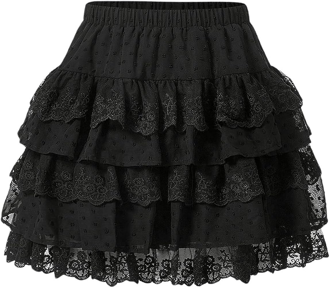 Milumia Women Cute Tiered Ruffle Lace Mini Skirt High Waisted Y2k Flare Short Skirts | Amazon (US)