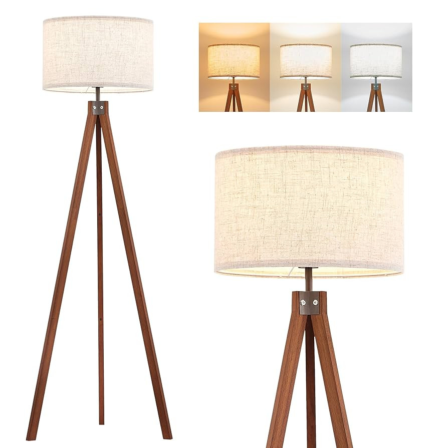 ELYONA Solid Wood Tripod Floor Lamp with 3 Color Temperatures LED Bulb, Mid Century Modern Readin... | Amazon (US)
