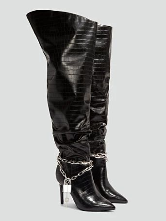 Labradorite Thigh-High Faux Croc Leather Boots - Nadia x FTF - Fashion To Figure | Fashion to Figure