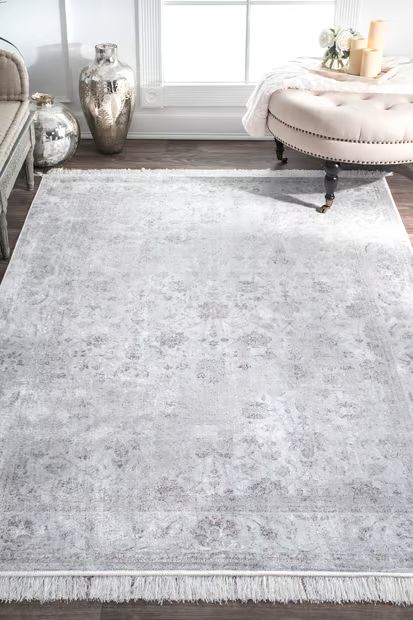 Silver Fading Floral Fringe Area Rug | Rugs USA