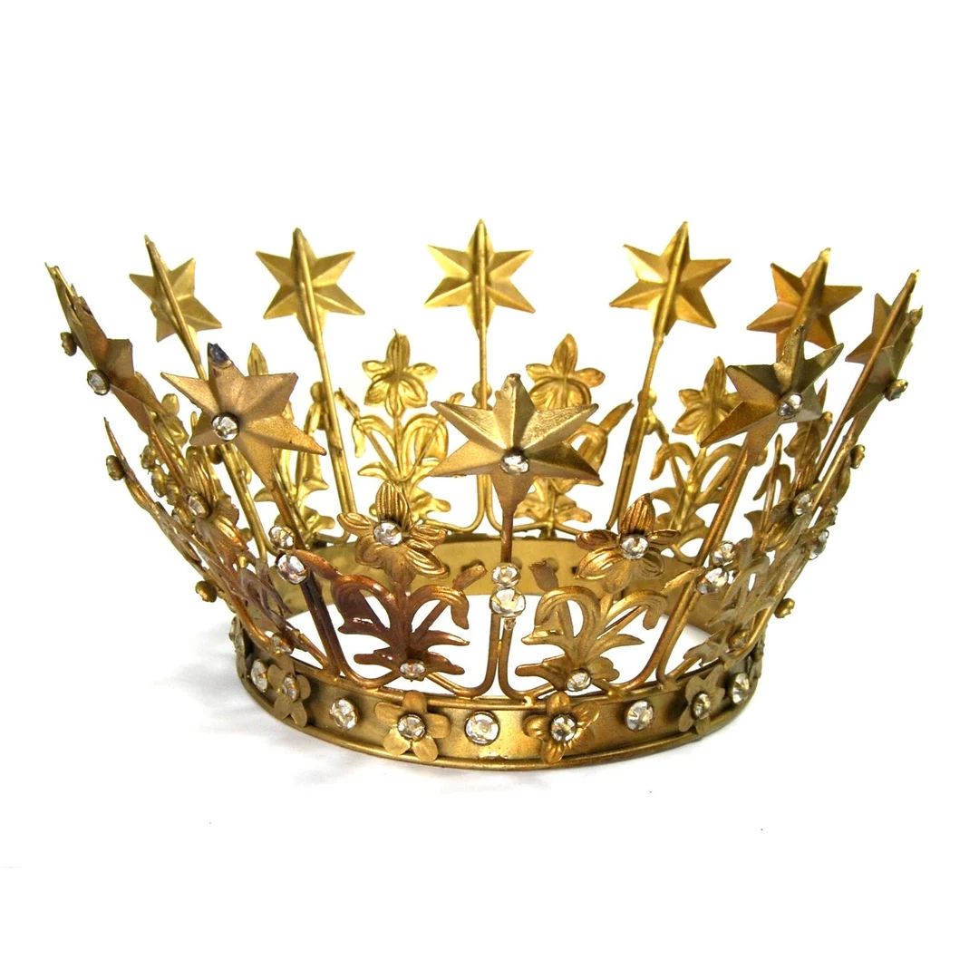 XL Santos Crown with Lilies Stars Rhinestones Antiqued Gold, 6.25" Diameter Base | Etsy (US)
