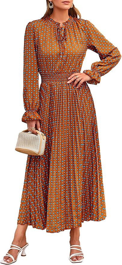 PRETTYGARDEN Swiss Dot Pleated A Line Midi Dress Dresses | Amazon (US)