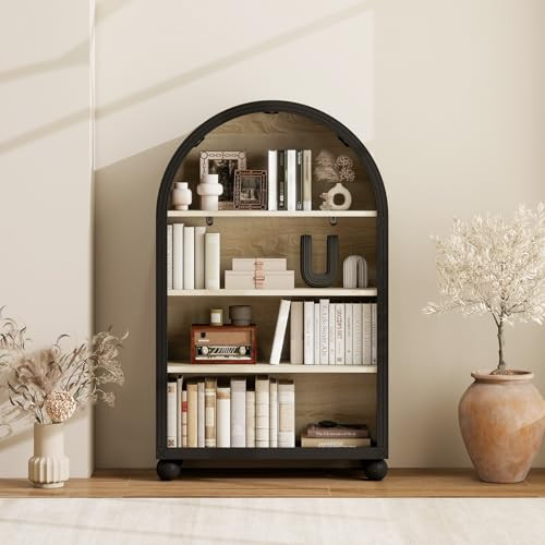 46" Black Short Arched Bookcase, Arch Bookshelf with Open Display Shelves, Wood Farmhouse Bookshe... | Amazon (US)