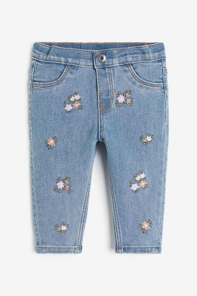 Embroidered Jeans - Light denim blue/flowers - Kids | H&M US | H&M (US + CA)