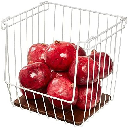 iDesign The Ría Safford Collection Open Front Wire Basket with Acacia Wood, 12" x 12" x 12", 12" x 1 | Amazon (US)