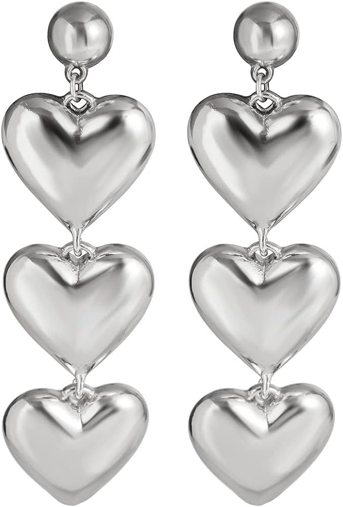 Layered Chunky Heart Choker Necklace - Gold Plated Heart Pendant Herringbone Snake Chain Y2K Grun... | Amazon (US)
