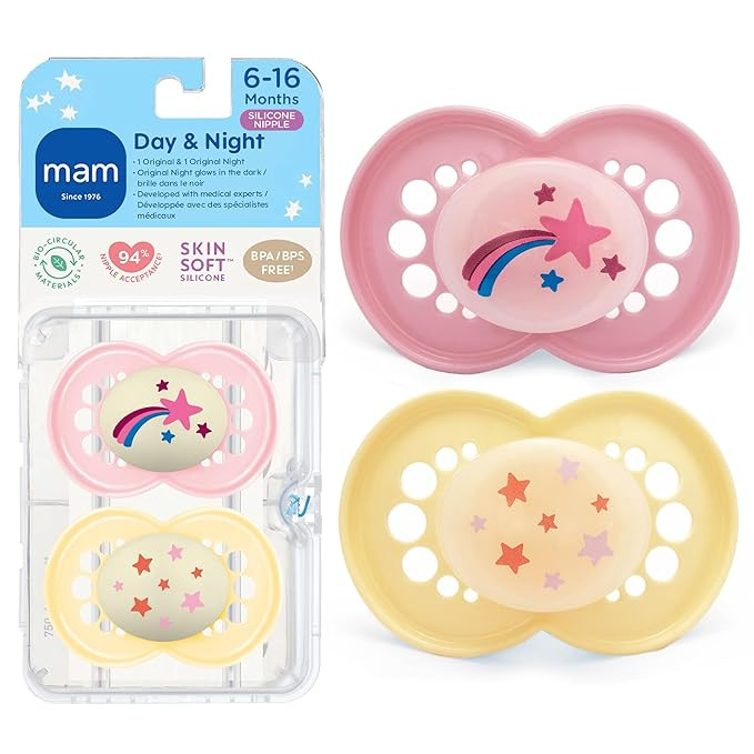 MAM Original Baby Pacifiers 6-16 Months, Binky for Newborn Babies, BPA-Free Skin Soft Silicone Ni... | Amazon (US)