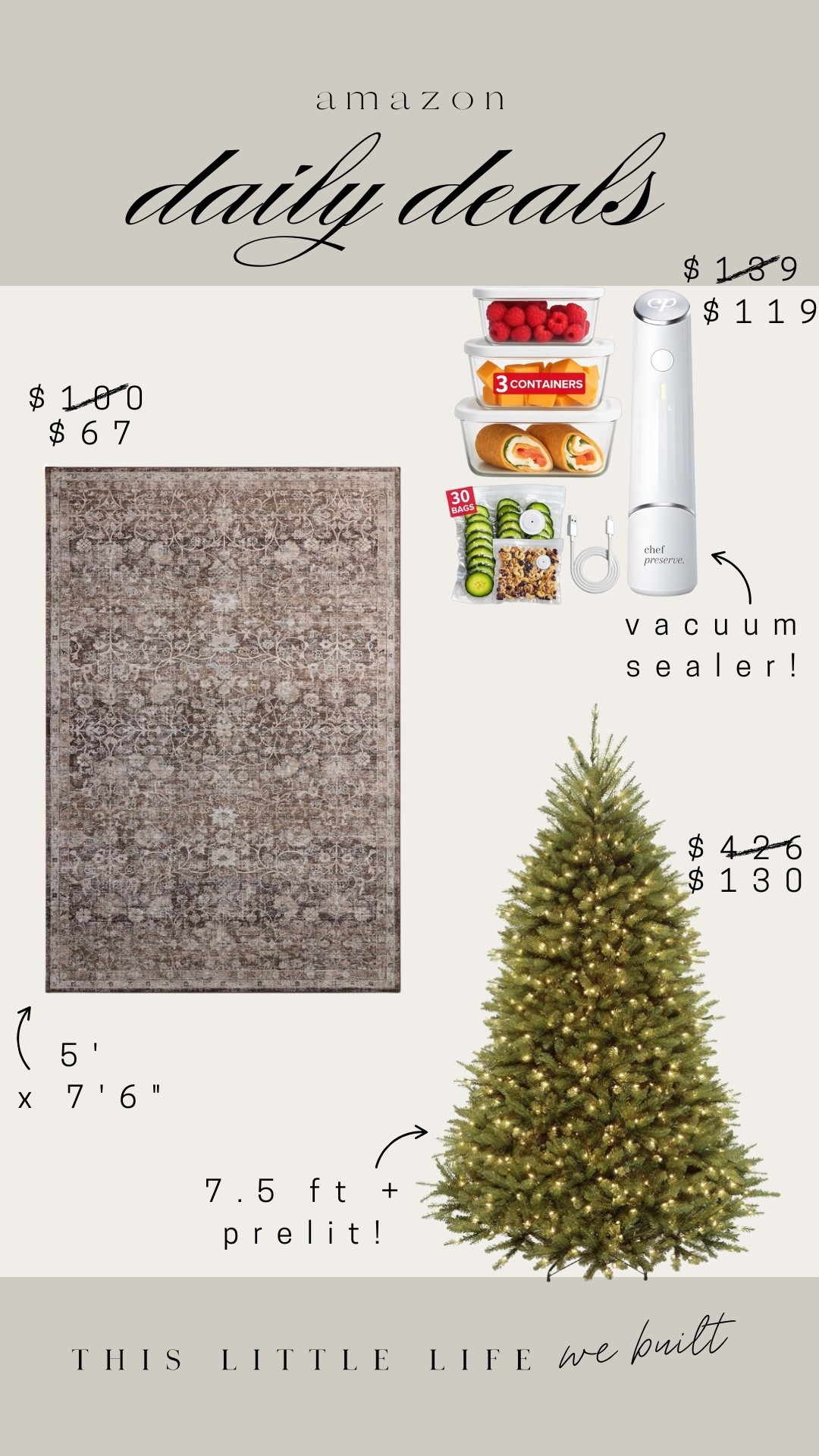 Amazon daily deals! 



Christmas tree, home finds, holiday decor, prelit, rug, vacuum sealer, Amazon home, affordable home 

#LTKHoliday #LTKSaleAlert #LTKHome