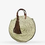 Handmade Classy Round Straw Bag with High Quality Suede Leather Tassels | Amazon (US)