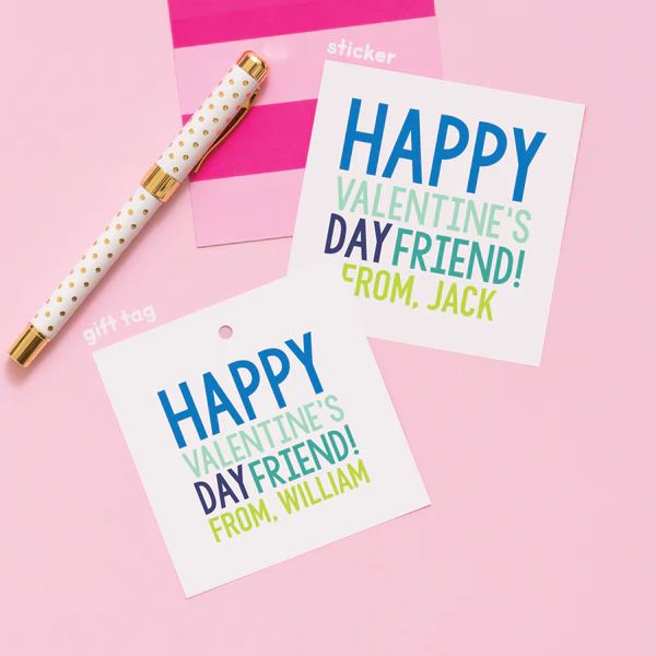 Happy Valentine's Day Friend Stickers or Gift Tags Blue | Joy Creative Shop
