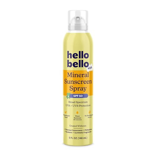 Hello Bello Kids SPF 50 Mineral Sunscreen - 5oz Spray - Water Resistant Broad Spectrum UVA + UVB Protection Sun Protection for Babies and Kids, Reef Friendly, 5 fl oz (Pack of 1) | Amazon (US)