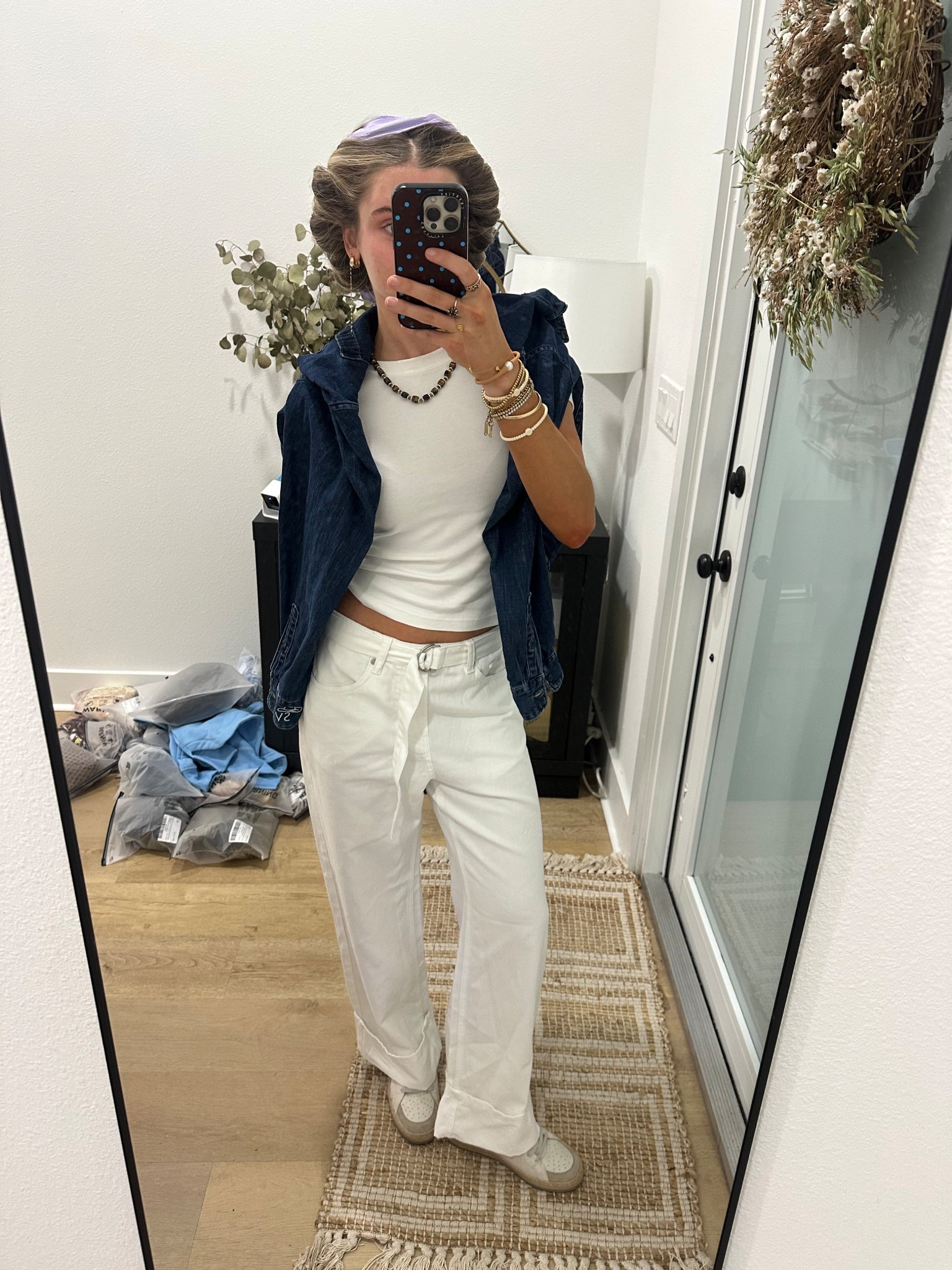 Airport outfit! Heading to Salt Lake City, Utah. My denim jeans are actually an Amazon find size 2 Tankaneo Womens Wide Leg Cuffed Jeans Trendy High Waisted Baggy Boyfriend Casual Denim Pants with Belted I paired it with my favorite white Cuts Tomboy Tee size xs (code SLOANEV). My denim top over the shoulders is @abercrombie and my sneakers are from Shu shop  

#LTKdayinmylife #LTKTravel #LTKootd