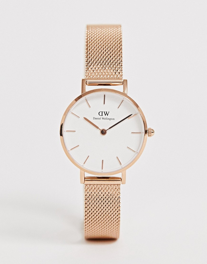 Daniel Wellington Petite Melrose White Dial Mesh Watch in Rose Gold 28mm | ASOS (Global)