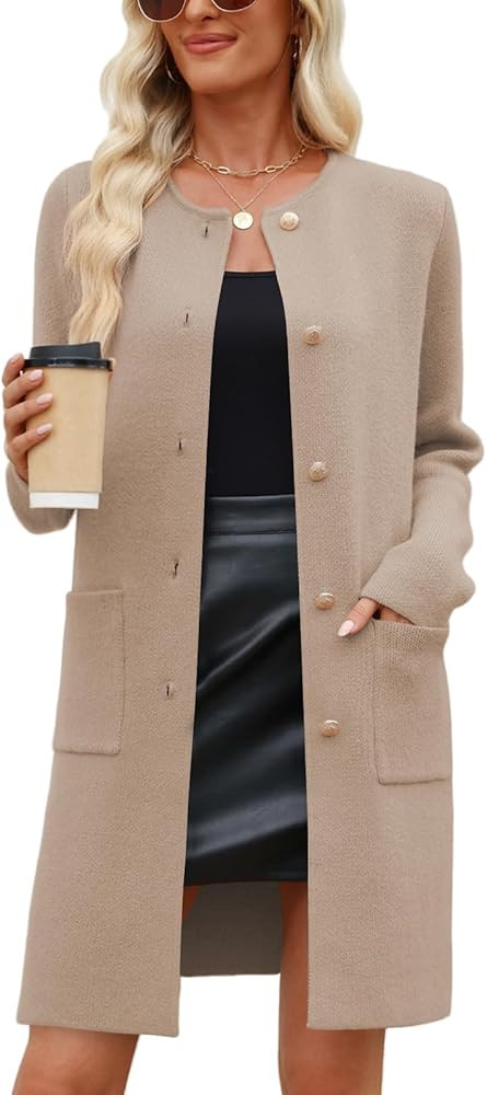 CiCiBird Women’s Fall Long Cardigan Sweater Crewneck Button Down Coat 2025 Coatigan Outerwear w... | Amazon (US)