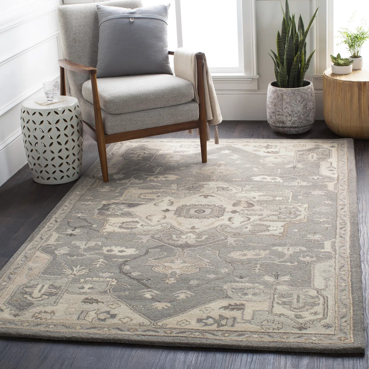 Burkholder Oriental Hand-Tufted Wool Charcoal/Taupe Area Rug | Wayfair North America