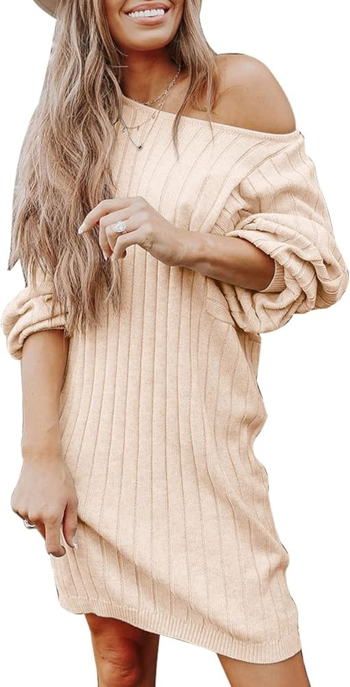 PRETTYGARDEN Women's Pullover Sweater Dresses Casual Long Sleeve Ribbed Knit Crewneck Loose Overs... | Amazon (US)