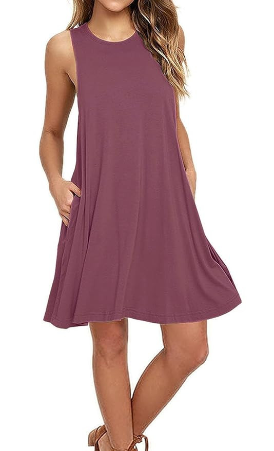 AUSELILY Women's Sleeveless Pockets Casual Swing T-Shirt Dresses | Amazon (US)