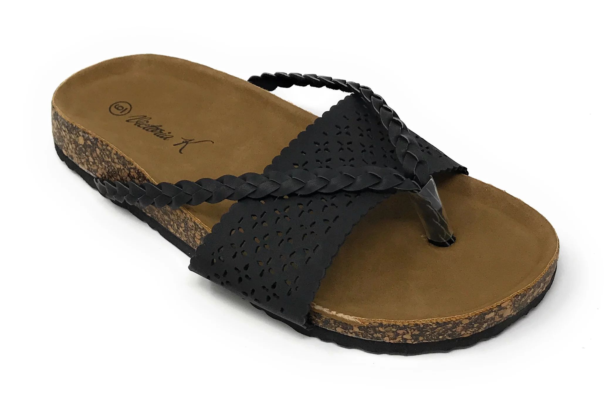 Victoria K Women's Laser Cut Out With Braided Thong Cork Sandals | Walmart (US)
