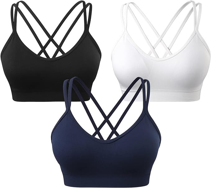 VEQKING Women's Cross Back Sports Bra Padded Strappy Medium Support Yoga Bra for Workout Fitness ... | Amazon (US)