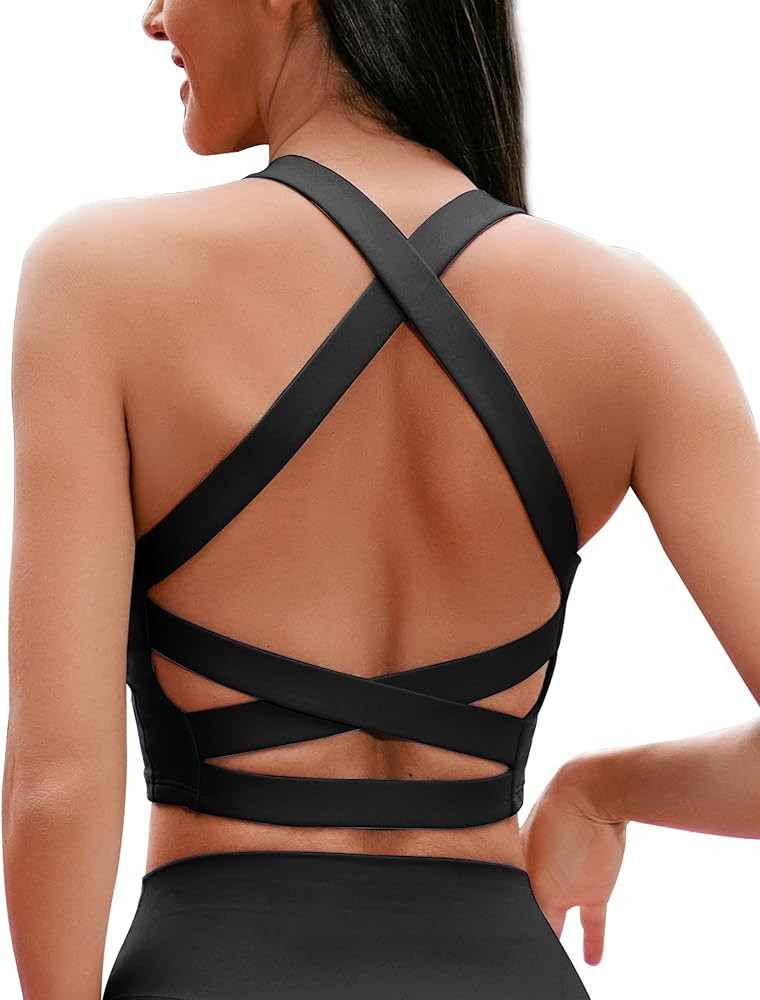 ZINPRETTY Womens Longline Sports Bras Strappy Open Back Workout Tank Tops Medium Support Criss Cr... | Amazon (US)
