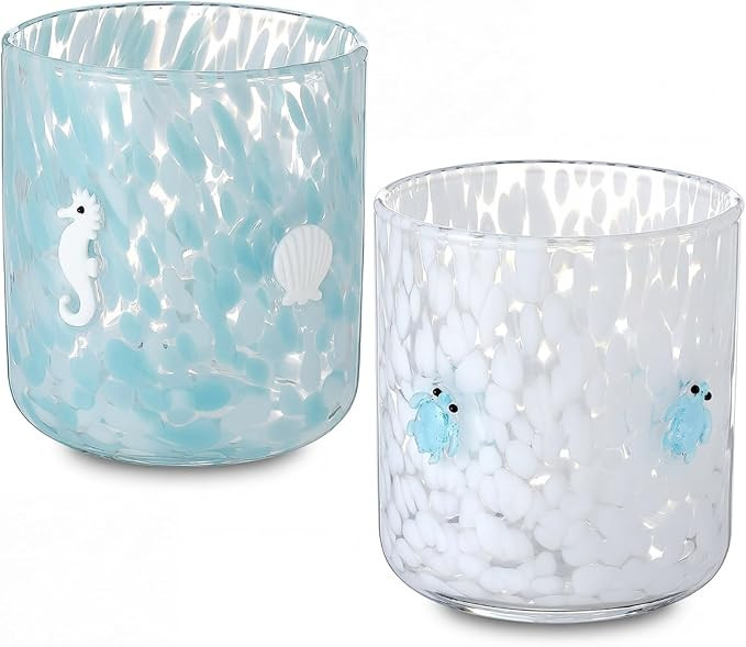 Mimorou 2 Pcs Summer Icon Juice Glass 14 Ounce Ocean Turtle Shell Themed Drinking Cocktails Glass... | Amazon (US)