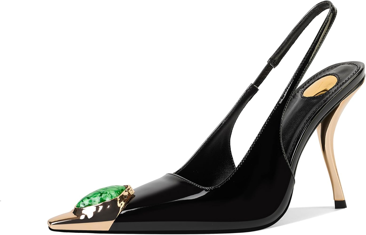Women's Slingback Stiletto High Heels Crystal Metallic Closed Pointed Toe Pumps Patent Leather Sl... | Amazon (US)