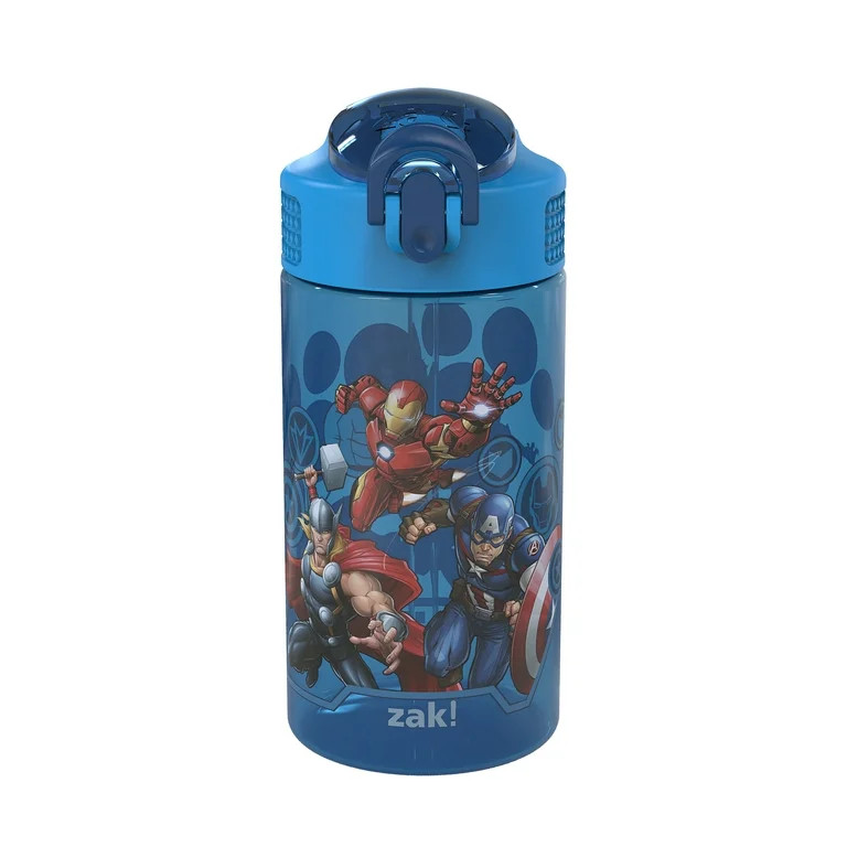 Zak Designs 16oz Avengers Kids Straw Water Bottle, Durable Plastic Park Bottle with Easy-Open Loc... | Walmart (US)