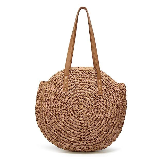 Women's Straw Handbags Large Summer Beach Tote Woven Round Pompom Handle Shoulder Bag … | Amazon (US)