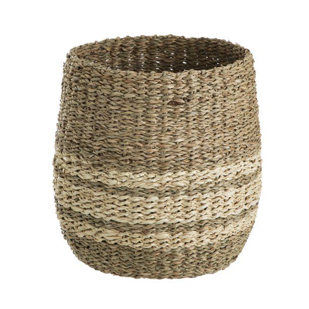 Mainstays Natural Seagrass Decorative Storage Basket with Cream Color Stripes | Walmart (US)