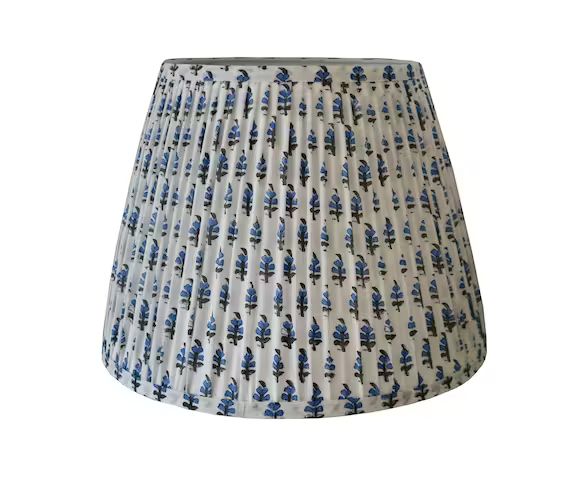Pleated  Lampshade-Blue Charcoal Lamp Shade-Blue Floral Pleated sconce  chandelier shade-Custom M... | Etsy (US)