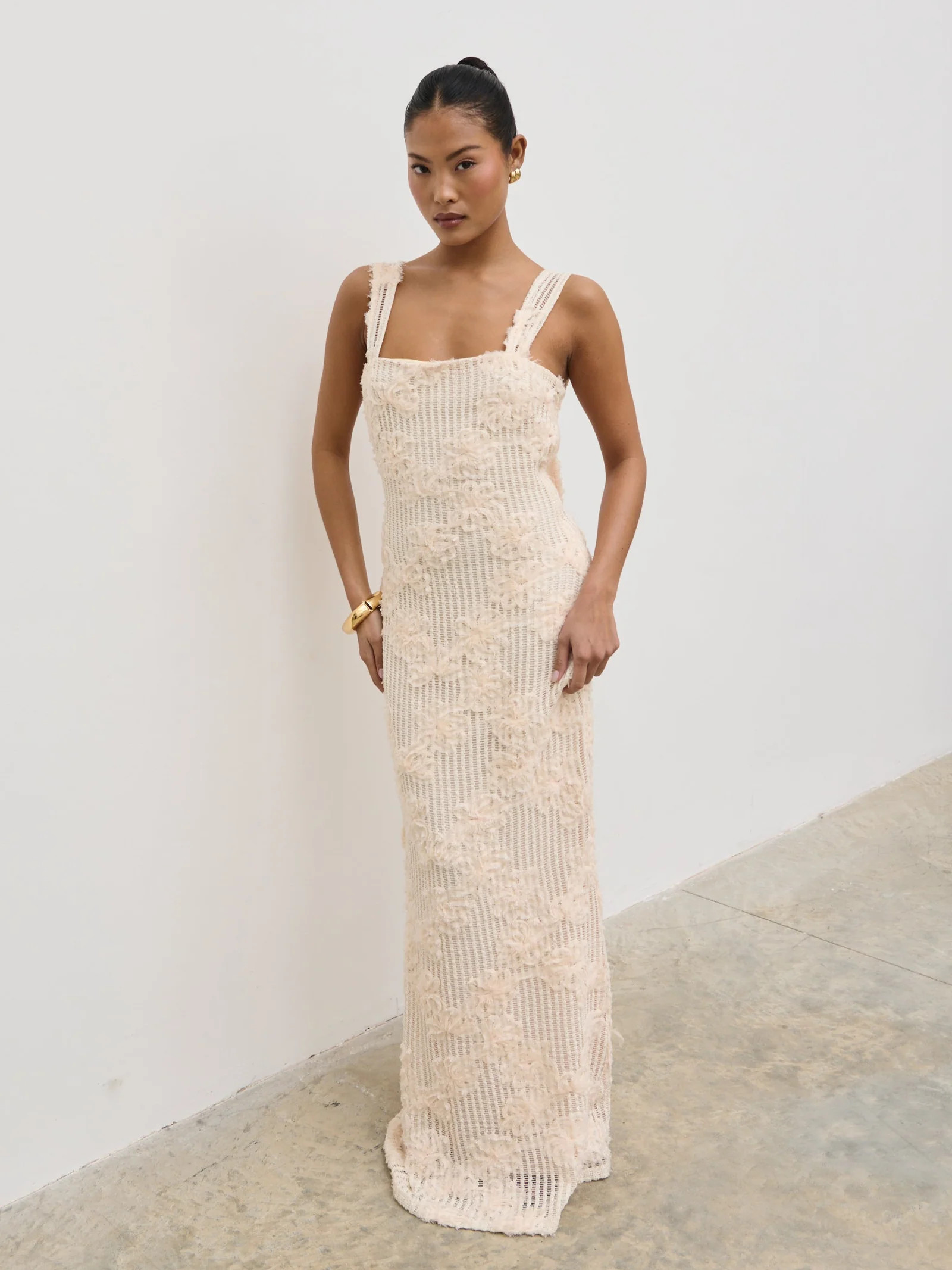 Gigou Crochet Floral Maxi Dress - Cream | Pretty Lavish (UK)