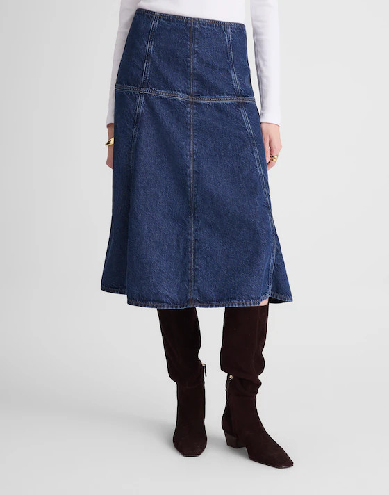 Denim Drop-Waist Midi Skirt in McKinney Wash | Madewell
