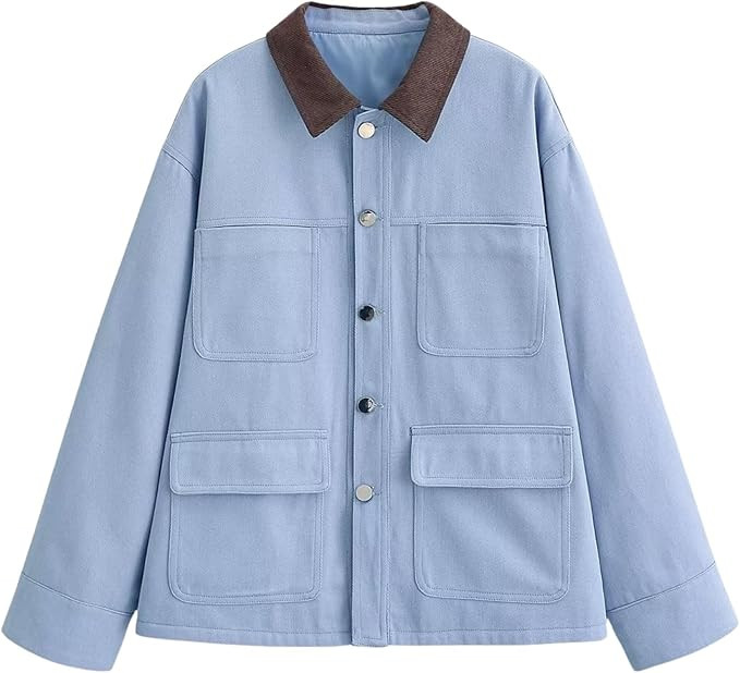 Chevara Women’s Combination Collar Barn Jacket Long Sleeve Button Up Utility Jacket with Pocket... | Amazon (US)