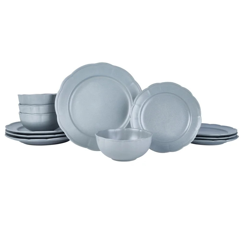 Beautiful Scallop Stoneware Dinnerware 12 Piece Set Cornflower Blue by Drew Barrymore | Walmart (US)