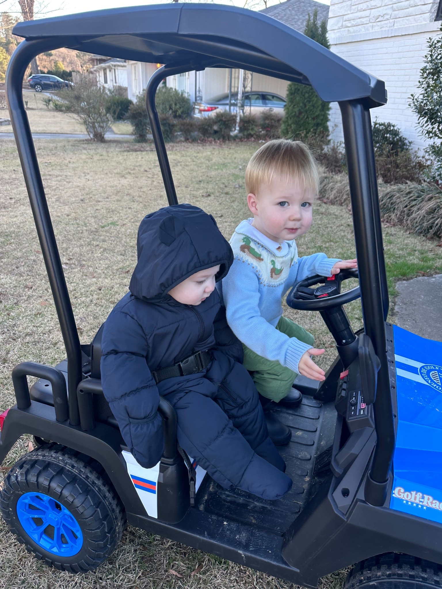 Taking the baby on a stroll in the golf cart on the chilly afternoon. 

#LTKBaby #LTKKids #LTKmomlife
