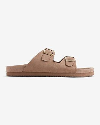 Faux Suede Double Buckle Slide Sandals | Express