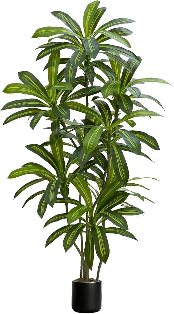 Artificial Dracaena Tree, 6FT Large Faux Potted Plant with Real Touch Leaves & Black Tall Planter... | Amazon (US)